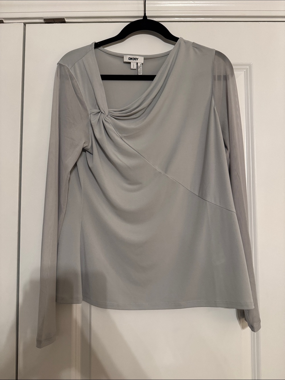 DKNY Light Gray Twist-Detail Long Sleeve Top